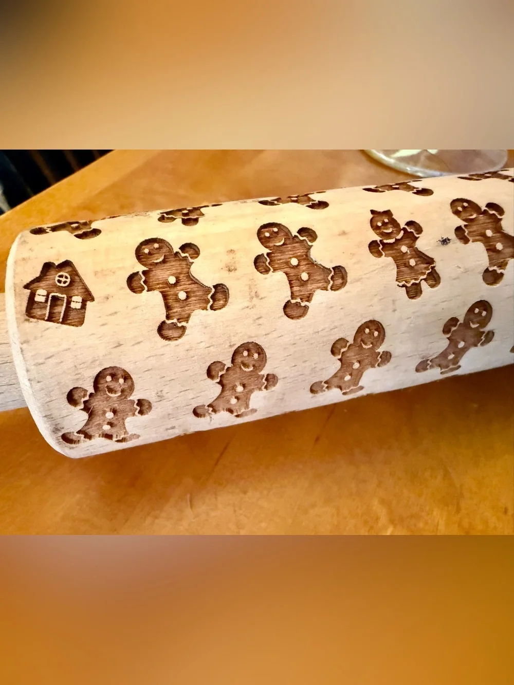 Embossed Gingerbread Pattern Rolling Pin